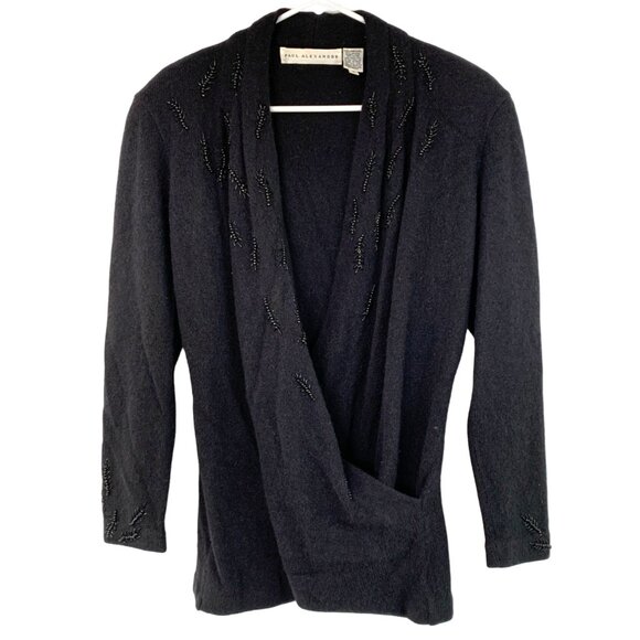 VTG Paul Alexander Black Long Line Angora Sweater S 7762 Bead Surplice wrap - Picture 2 of 8